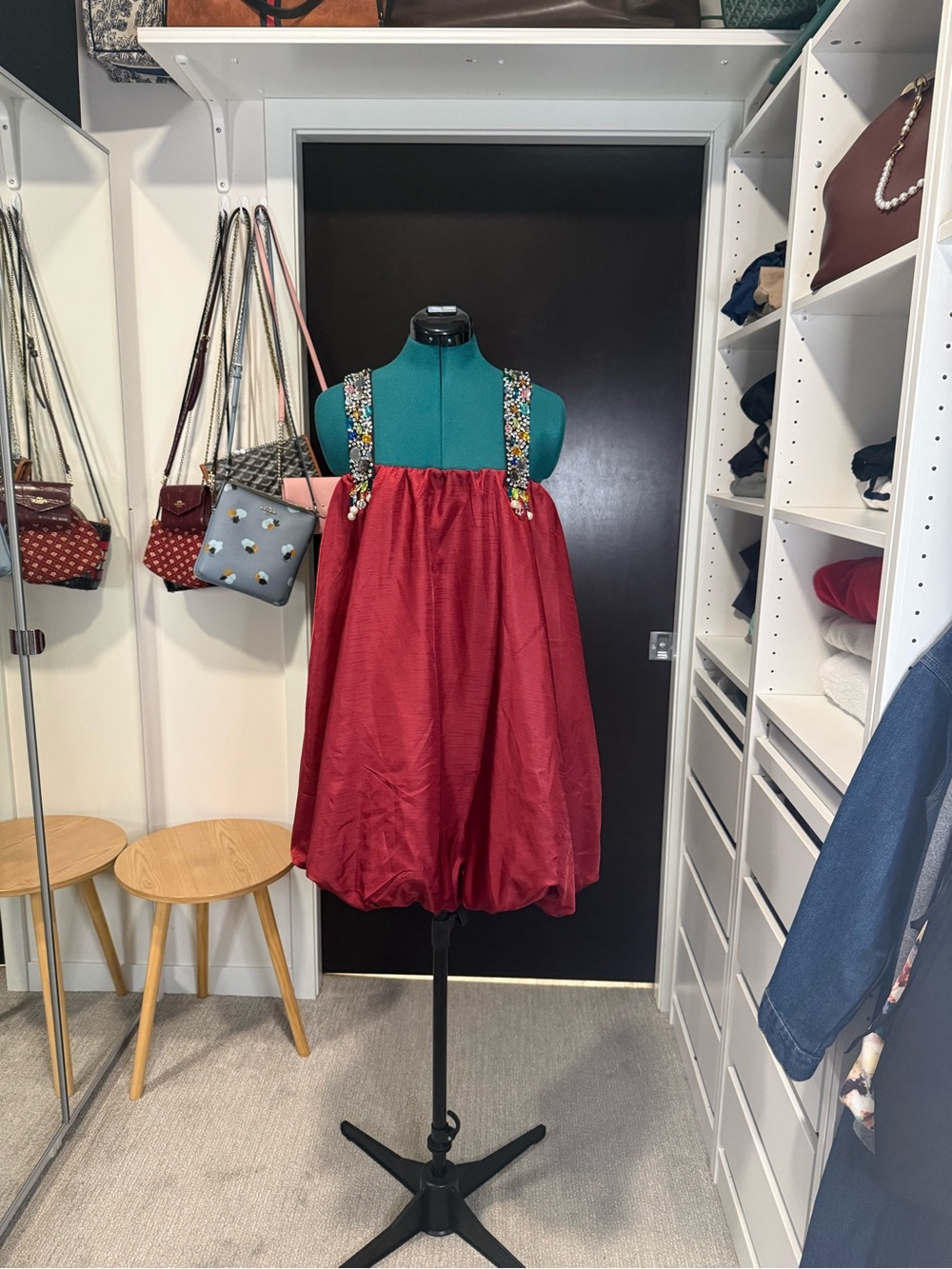 Anthropologie Red Bubble Dress with Beaded Straps